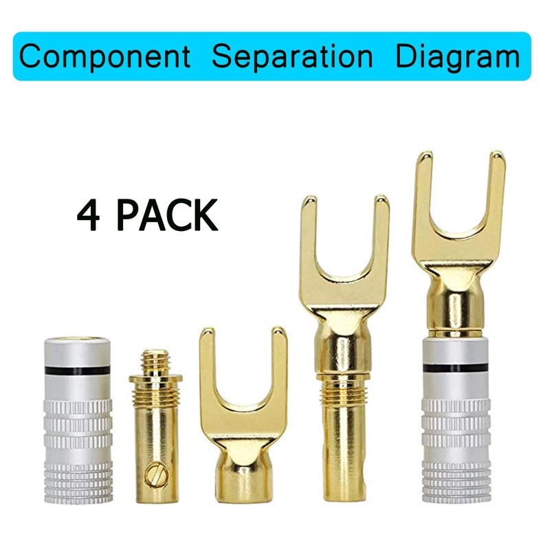 XMSJSIY Y Spade Connector - 45 Degree Fork Plug for Speaker Wire, Audio Jack Pure Copper Screw Locking - 4pcs - Image 2